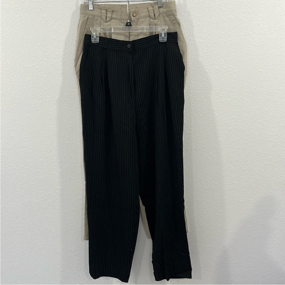EUC Vintage 12/14 tan and black in stripe slack trousers high waisted w pockets